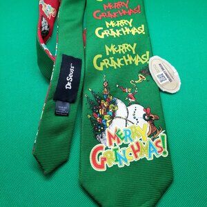 Dr Seuss Merry Grinchmas Christmas Green and Red Double Sided Men's Tie - EUC